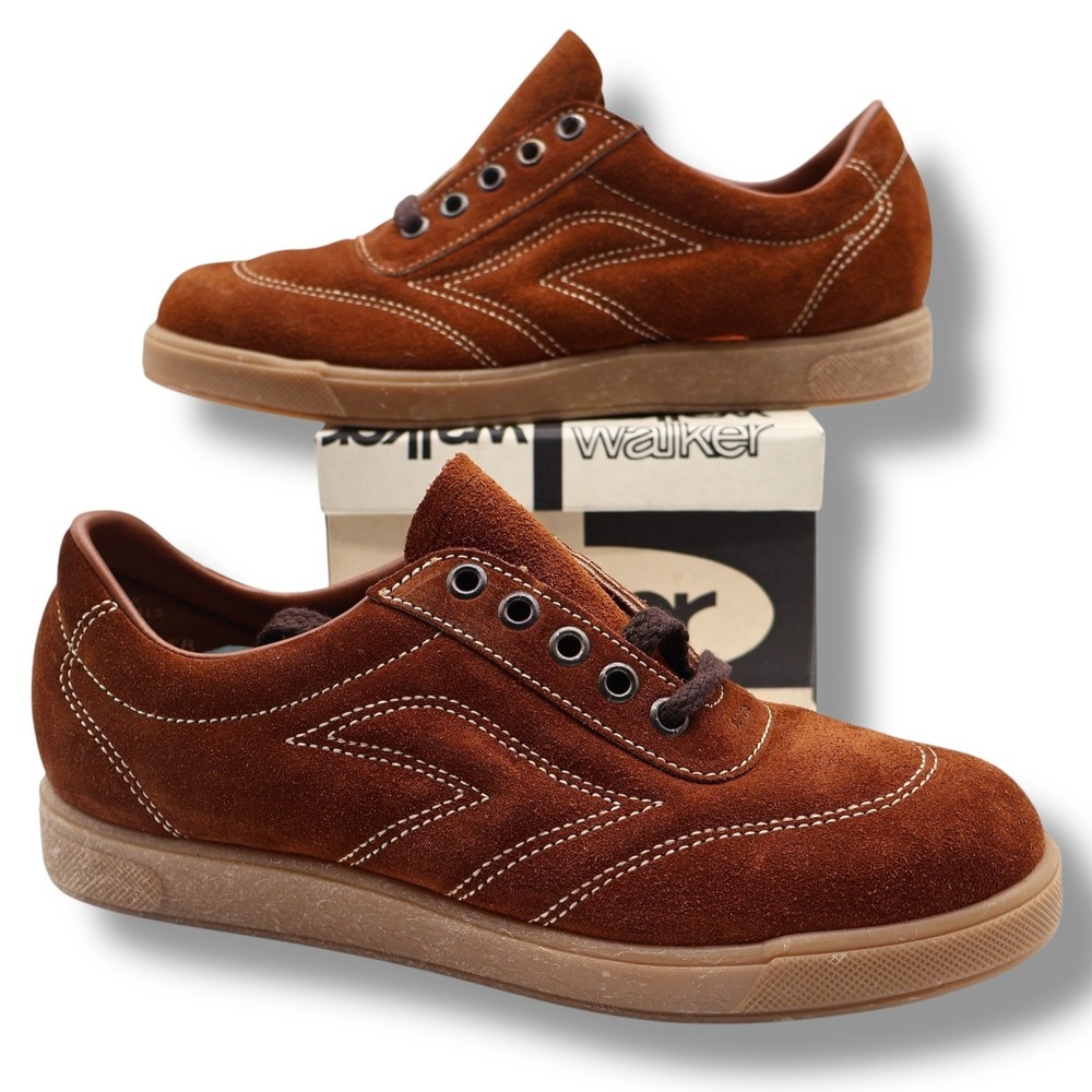 Walker Oxford Sneakers 5.5 D Vintage Brown Suede Gum Sole Deadstock Retro